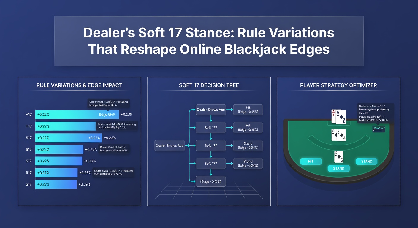 Vergleichstabelle von House Edges bei verschiedenen Dealer-Soft-17-Regeln in Online-Blackjack, mit grafischen Balken und Zahlen