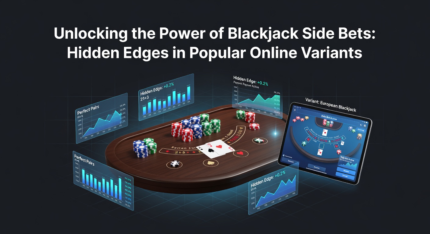 Nahaufnahme einer digitalen Blackjack-Schnittstelle mit aktiven Side Bets, Auszahlungstabellen und einem Gewinn bei 21+3, die die Spannung des Online-Spiels einfängt